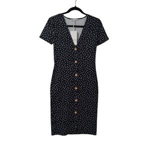 NWT Zara Midi Dress Black Polka Dot Button-Front Short Sleeves & V-Neck Womens